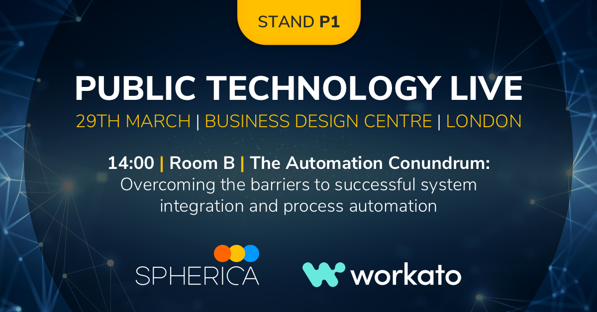 If you're attending @PublicTech Live tomorrow, come and see us at stand P1, and don't miss our breakout session, 'The Automation Conundrum', where we'll be joined by Gartner leading #ipaas provider, @Workato 

There's still time to register: bit.ly/3NuB5l2

#PTlive22