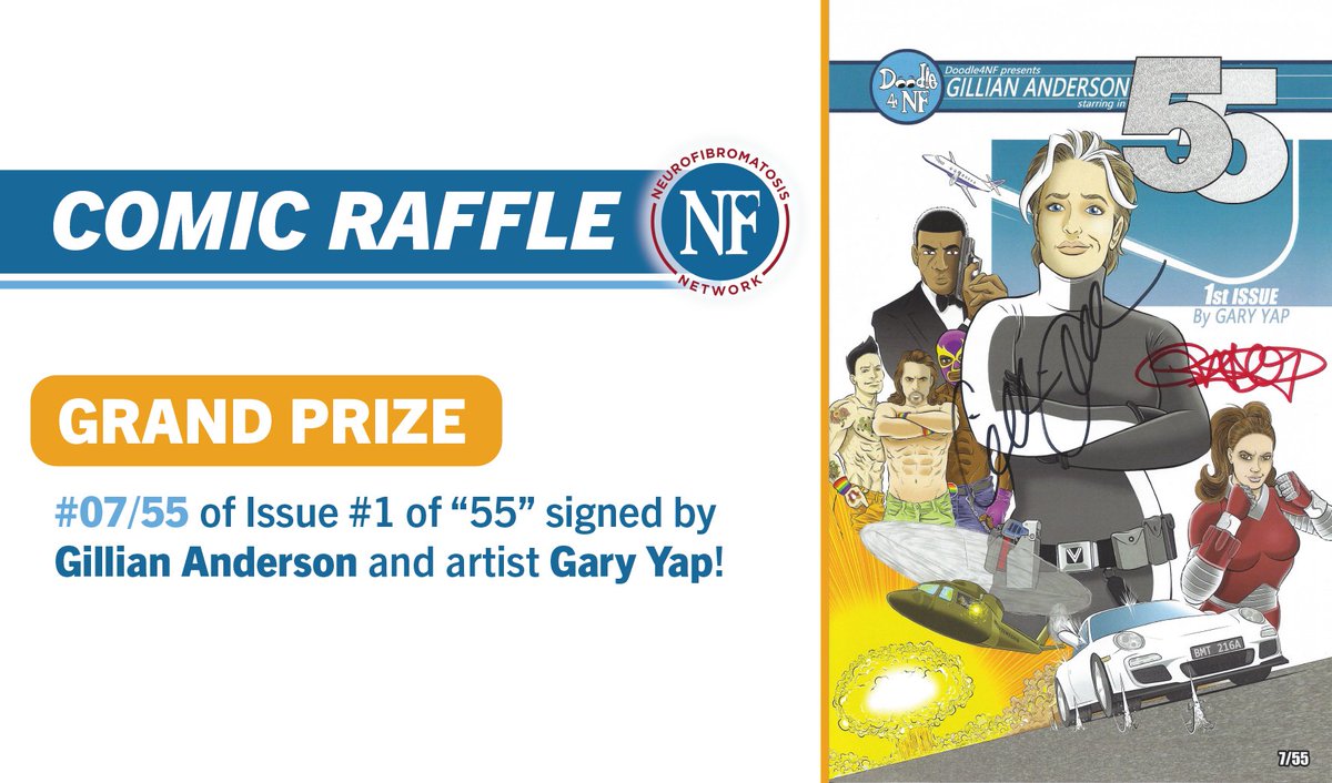 nfnetwork's tweet photo. 55 is a comic book series by @ByGaryYap starring @GillianA. In support of the thousands living with neurofibromatosis, we are raffling off number 7 of issue #1, signed by Gillian and Gary themselves! 

Enter now through April 4th. Full details to enter: https://t.co/ztAUlFrDHU https://t.co/SPDIK96LLK