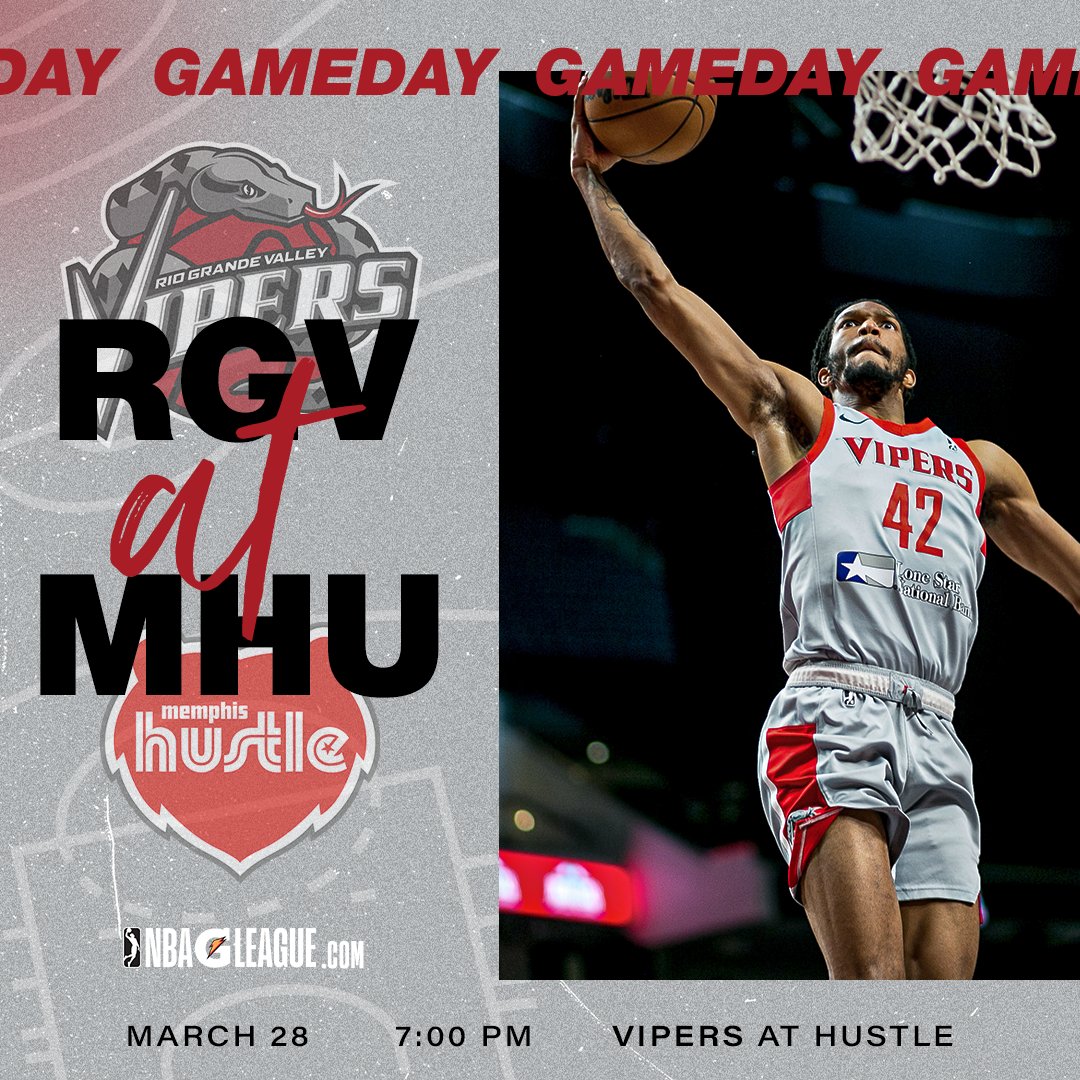 RGVVipers's tweet photo. Final regular season road game in Memphis! 🏀🐍
🆚 Memphis Hustle
🕖 7:00 PM Tip-off
📺 Watch on https://t.co/sdnLShwTSF
#4TheValley #RoadToFour https://t.co/UB66WySWYb