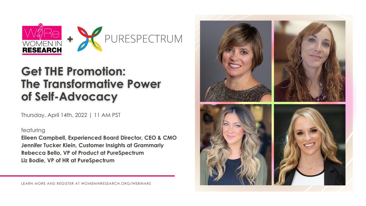 purespectrum_'s tweet photo. #PureSpectrum is excited to partner with @WomenInResearch for the upcoming webinar "Get THE Promotion: The Transformative Power of Self-Advocacy" on April 14th! #Register today: https://t.co/RMhoFxqQqj

#WomenInResearch #MarketResearch #Webinar #WomenEmpowered #ThoughtLeadership https://t.co/bI6WtTlPpR