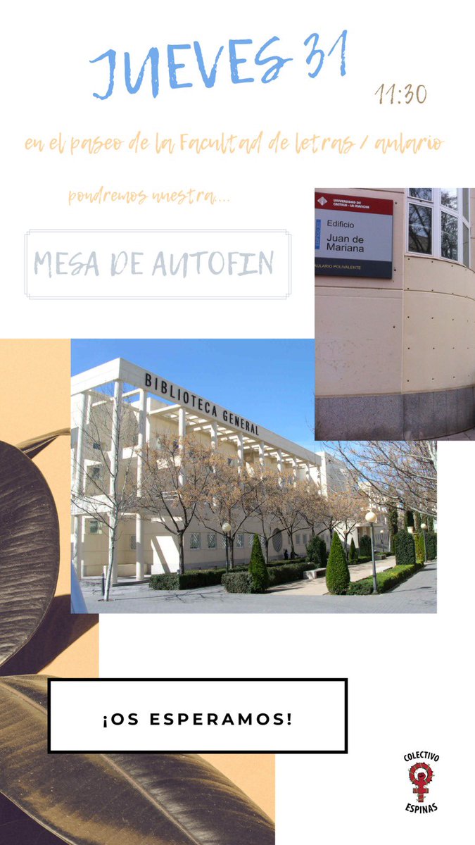 ¡Os esperamos este jueves a partir de las 11:30 en la Facultad de Letras de Ciudad Real! Estaremos en una mesa con merchandising e información para todas las interesadas en el colectivo ❤️