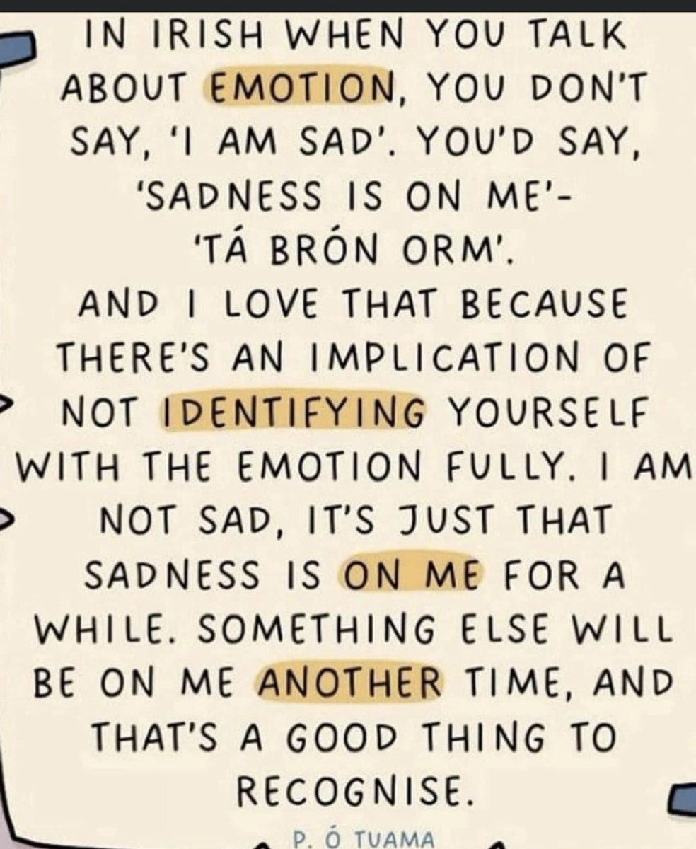 desautels_phd's tweet photo. Not I am sad….rather sadness is upon me right now
Not I am worried…rather worry is upon me in this moment.
Not I am fearful…rather fear is upon me right now. 
When we reframe an emotion, we don’t label ourselves and identify as the emotion in such a permanent way! I love this! https://t.co/y8z3ZOAFBZ