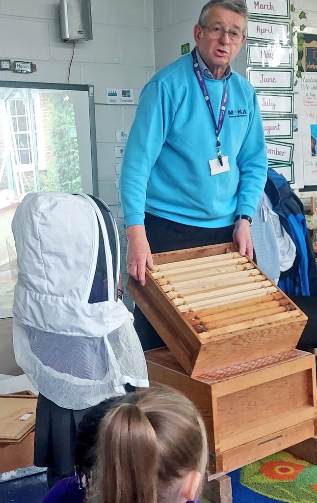 eps_diamond's tweet photo. Today we had the pleasure of being visited by a bee keeper. We were able to try on a bee suit, investigate a bee hive and taste delicious honey. We enjoyed every moment 🐝🍯 https://t.co/OwxEgkqHlt