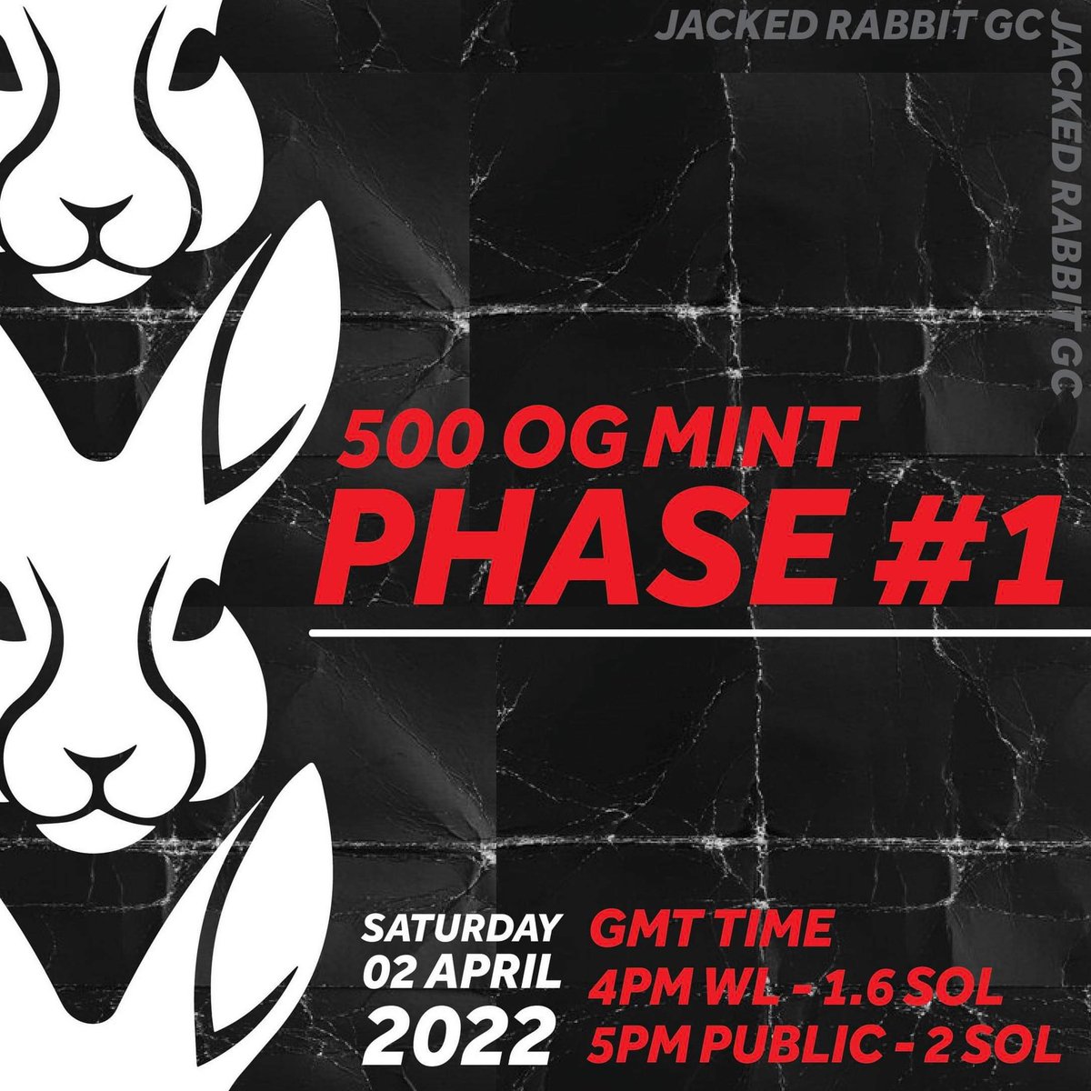 JackdRabbits's tweet photo. Phase 1 mint date announced 💨

02.04.2022 ⏰

WL 𝟷̷.̷𝟾̷ -> 1.6 $SOL 🏋️‍♂️ https://t.co/pFof9WeiMl
