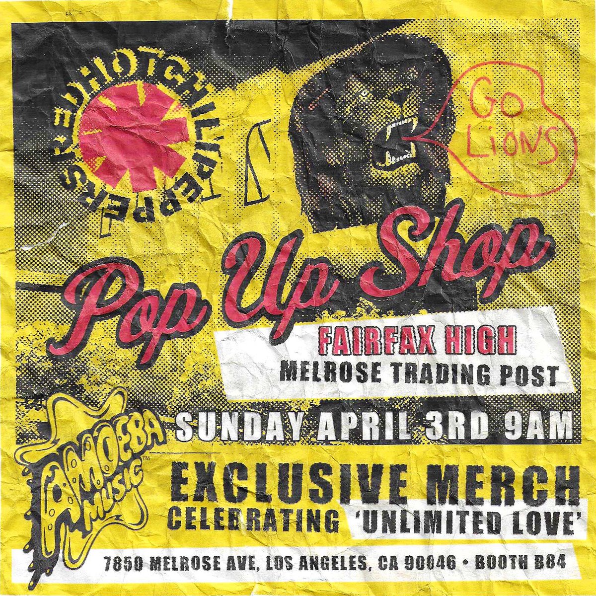 LA <a href="/amoebamusic/">Amoeba Music</a> will be at the Melrose Trading Post at Fairfax High School on Sunday, April 3rd from 9am-5pm selling our new album UNLIMITED LOVE, along with exclusive merch! 7850 Melrose Ave. LA CA 90046 Booth B84
 
More info: amoeba.com/RHCPpopup