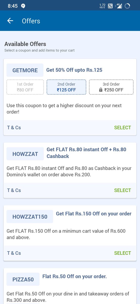 Prajakta_P19's tweet photo. @CareDominos I ordered pizza above 200rs as shown and applied coupon still I didn't recieve cashback, why so? https://t.co/axlWeCAEWg