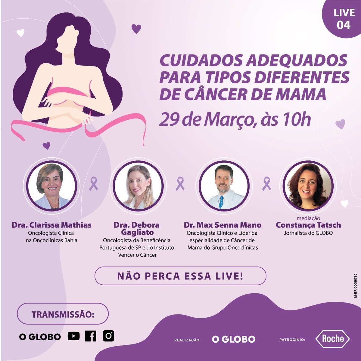Amanhã em uma live, estarei junto com mulheres excepcionais, para falamos sobre os cuidados adequados para tipos diferentes de câncer de mama. 

Live 
Amanhã 29/03/22 as 10h 
Nós perfis do @jornaloglobo 

Evento para público geral.  

#breastcancer #oncologia #cancerdemama