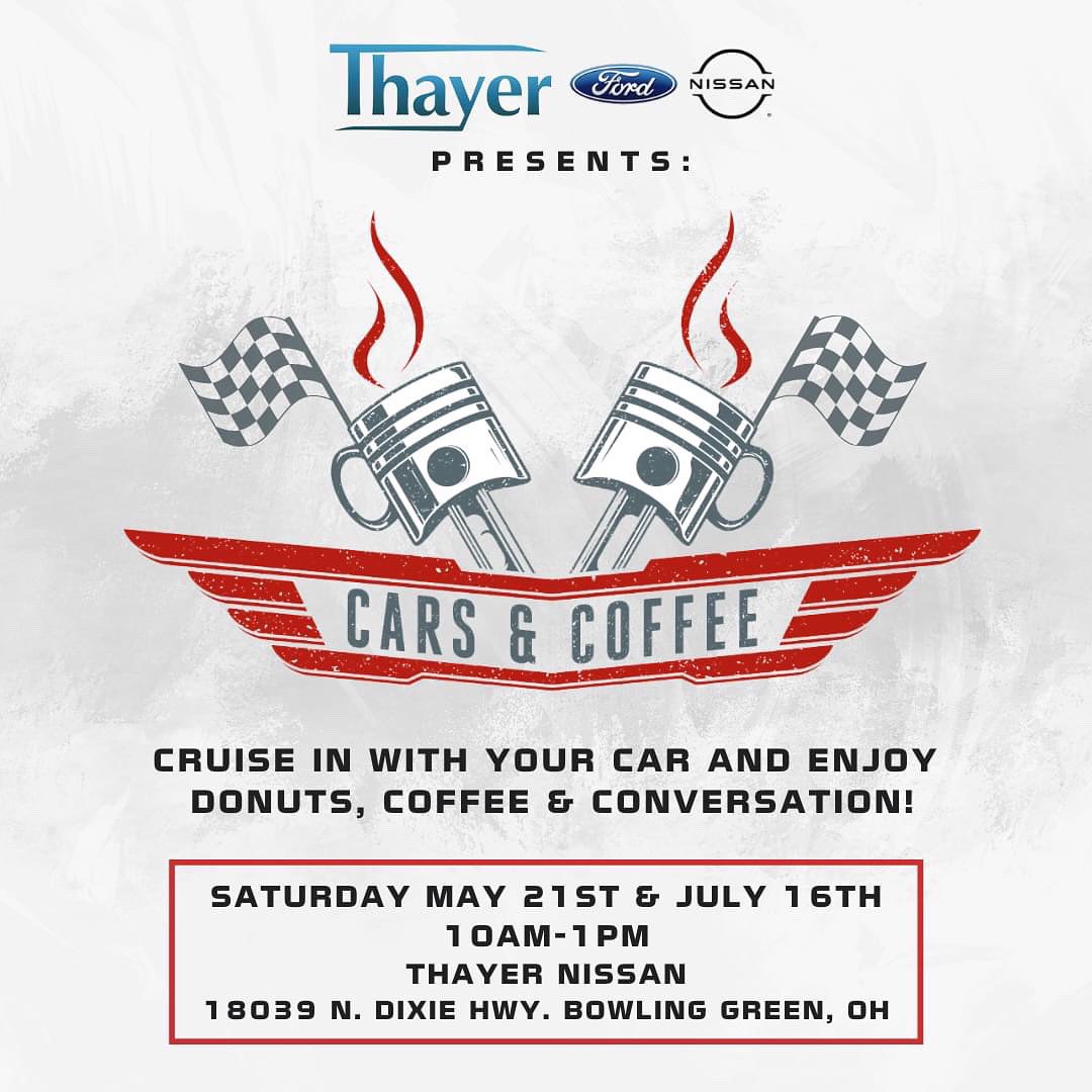 thayernissan's tweet photo. Cars &amp; Coffee at Thayer Ford-Nissan is BACK! We have 2 dates to cruise into, before our official show in September. No registration necessary, all vehicles welcome. See you in May! 🚘
#CarsandCoffee #ThinkThayer @thayerford https://t.co/Eygoa5T3T8