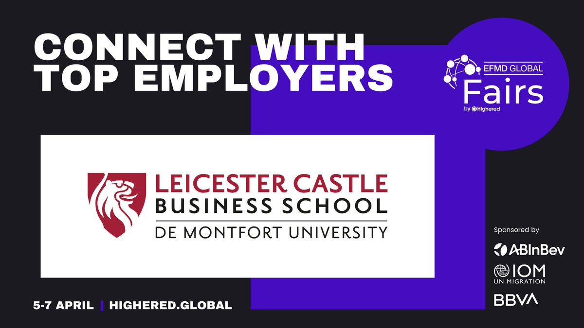 LCBS_ProDev's tweet photo. Students and alumni from DMU's Faculty of Business and Law are invited to the EFMD Global Fairs by Highered on 5th-7th April.
This online careers fair will enable you to have real-time interaction with global employers. Sign up using your student email:
https://t.co/HfqlmOaRJ0 https://t.co/ofBgkPSwIM