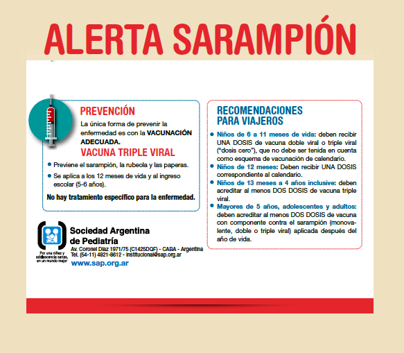 soc_arg_ped's tweet photo. El sarampión es una enfermedad altamente contagiosa que se disemina rápida y fácilmente de persona a persona. 
El Ministerio de Salud de la Nación emitió una alerta con el objetivo de informar y sensibilizar a la población ante la posible importación de casos. https://t.co/WAKaDlFwz6