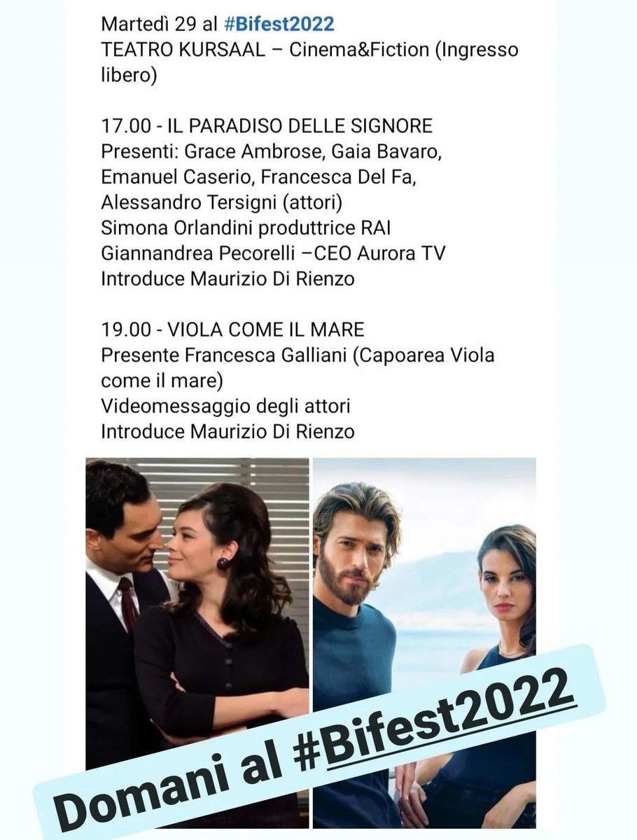 Hola460883121's tweet photo. No ha podido ser 🤗
Pero no pasa nada 💃😊
Martes 29 a las 19h se presenta en el festival de #Bifest2022 nuestra serie
"VIOLA COME IL MARE"
Tendremos a los protagonistas en diferido
#CanYaman
#FrancescaChellimi https://t.co/0mAQHtWFDc