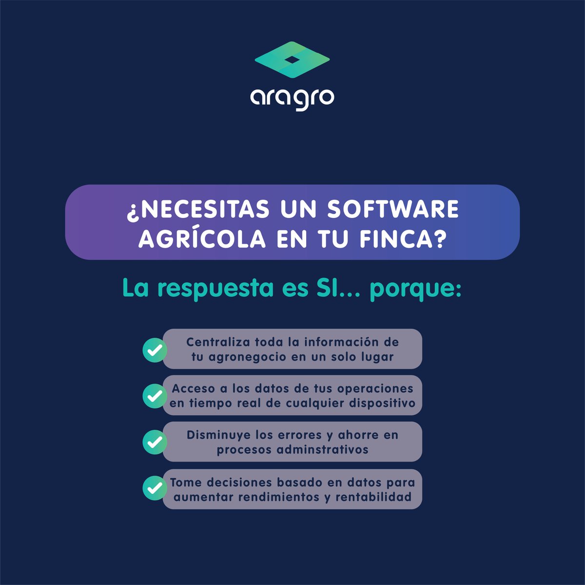 AragroApp's tweet photo. Si quieres manejar tu #finca de una manera más organizada, eficiente y transparente, un #softwareagrícola es lo que necesitas en tu finca. 

#Aragro te ayuda a medir y manejar factores de producción y administración de una manera sencilla y en tiempo real. 

#AgTech #AgroTech https://t.co/SFgffUs77H