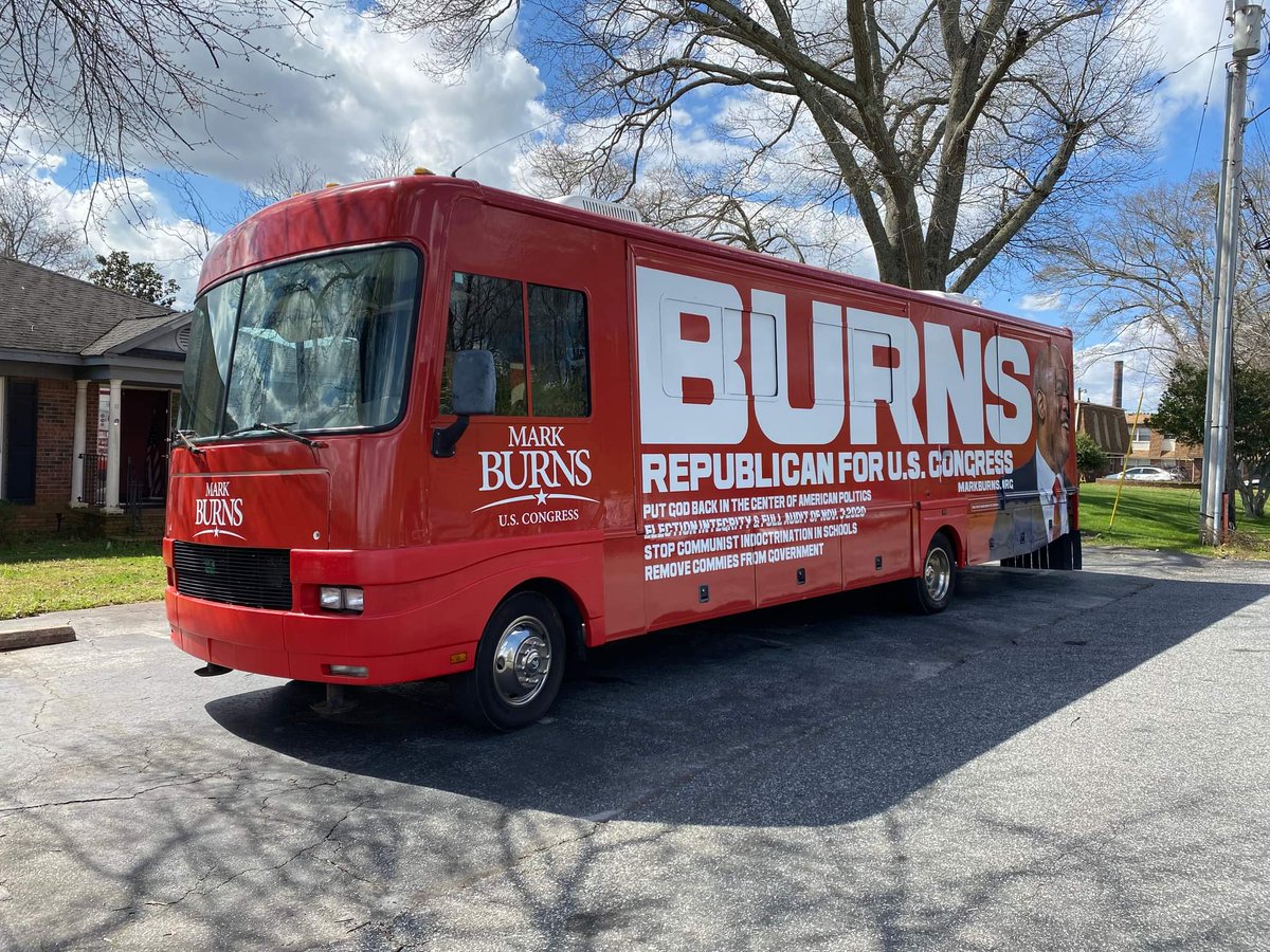 pastormarkburns's tweet photo. I'm so happy to introduce #MarkBurnsForCongress #BurnsBus #AngelForceOne 2022. If you see this bus, take a picture and post it using #BurnsBus 2022 https://t.co/hfNogG3f6x Fighting For American Revival. Bring God Back To The Center of American Politics. https://t.co/pcrT8vvps0