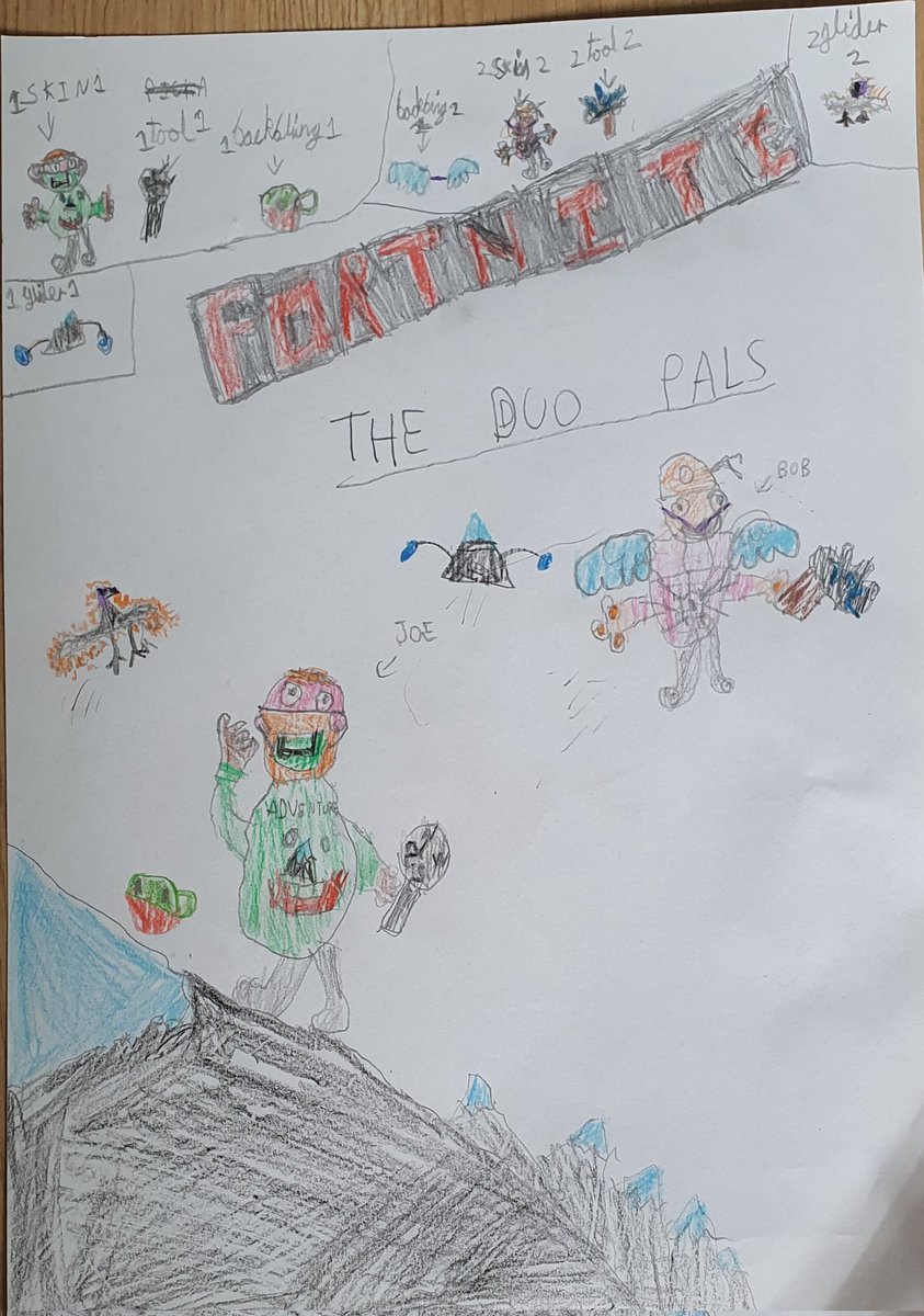 Weetobix's tweet photo. @FortniteGame my son Matthew (9) has designed some new skins for you. Hope you like! https://t.co/5KvgIIkr1C