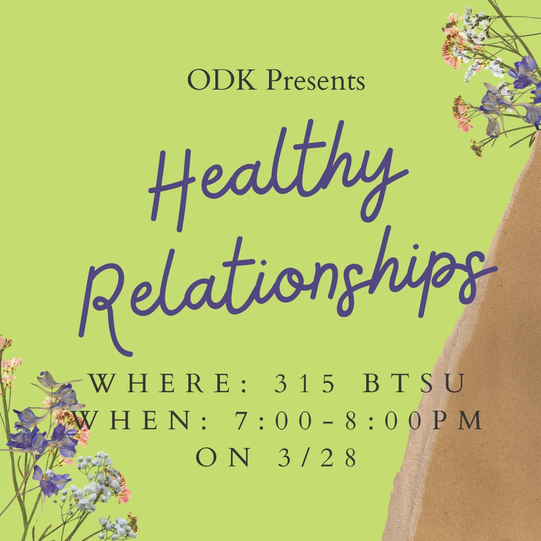 Join us tonight from 7-8pm in BTSU 315 for a meeting all about healthy relationships! We can't wait to see you there!