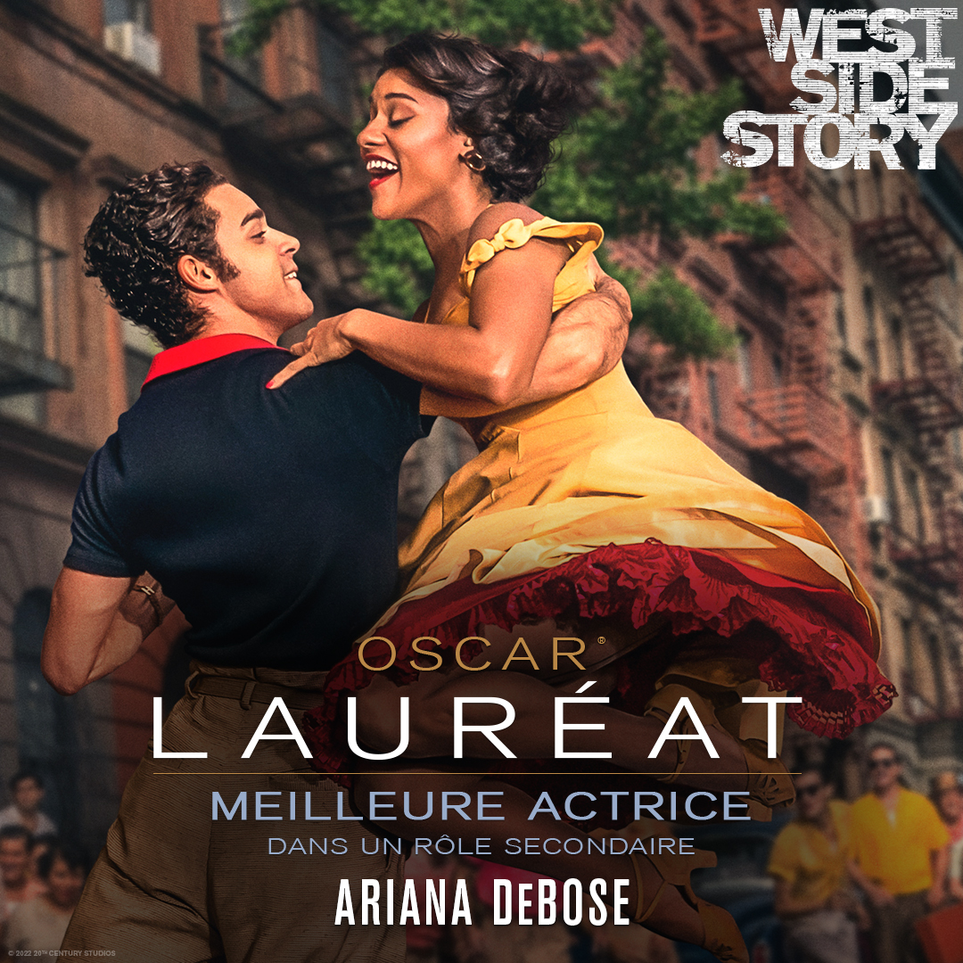 20thCenturyFR's tweet photo. Félicitations à @ArianaDeBose qui a reçu l'Oscar de la Meilleure actrice dans un second rôle pour son interprétation d’Anita dans West Side Story de Steven Spielberg. Retrouvez #WestSideStory en DVD, Blu-ray et 4K Ultra HD dès le 15 avril. #Oscars https://t.co/nMA2qKobMX