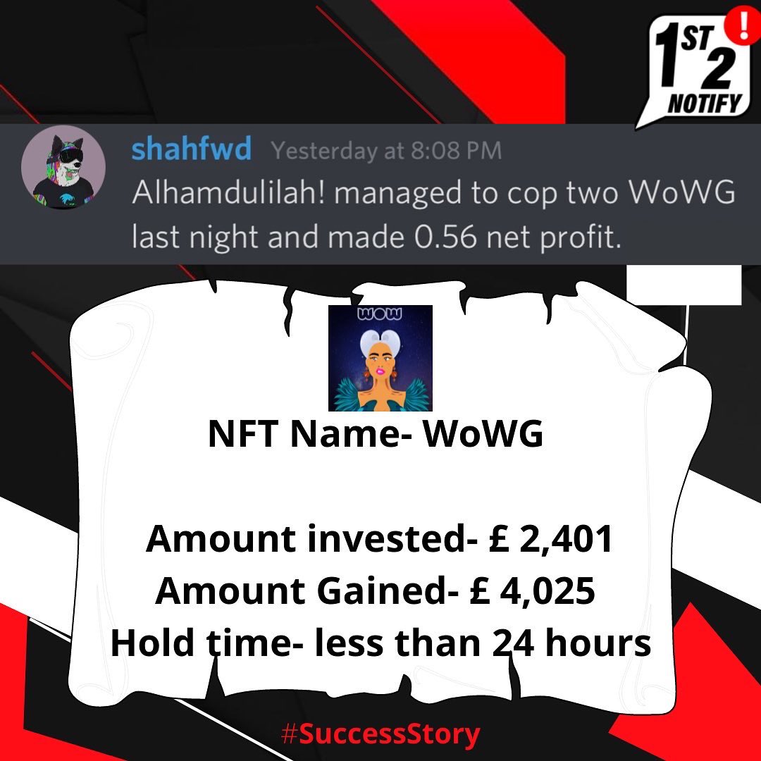 1st2Notify's tweet photo. Every Success Story begins with a new choice!

Our investors told their success stories.What’s yours ?
Tell us in the comments below.

#nfts #nft #nftart #nftcommunity  #nftcollectibles #nftinvestment #profit #1st2notify #success #successstory #OpenSeaNFT #NFTartwork #nftsuccess https://t.co/917jWrcbKX