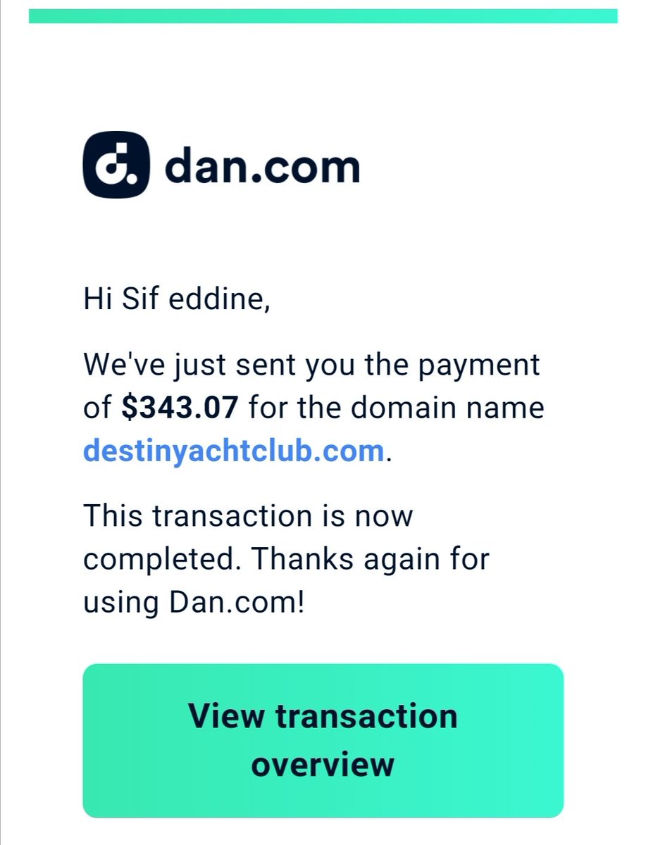 sif_chaoui's tweet photo. Sold https://t.co/viHqHkHWvR $377
Outbound sale.
Hold time 70 days.
This sale is dedicated to @kasmiyouness1 @KehelAyyoub

#domains #undeveloped #DNjournal #Domainsherpa https://t.co/EDiL68j1aj