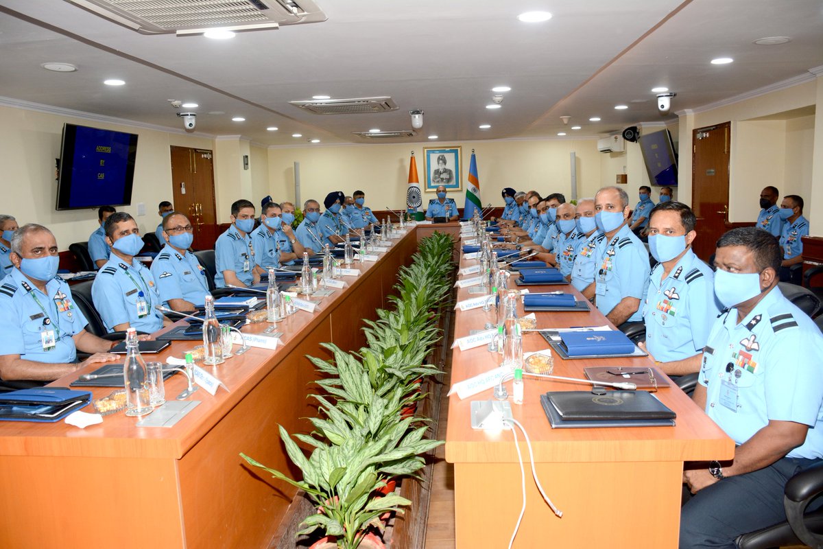 IAF_MCC's tweet photo. IAF Senior Air Staff Officers' (SASOs') Conference was inaugurated by Air Chief Marshal VR Chaudhari #CAS on 28 Mar 22.
The two day, bi-annual conference will have the senior officers undertaking pointed discussions on issues of operational capability, readiness and enhancements. https://t.co/B9WcO9OPGS