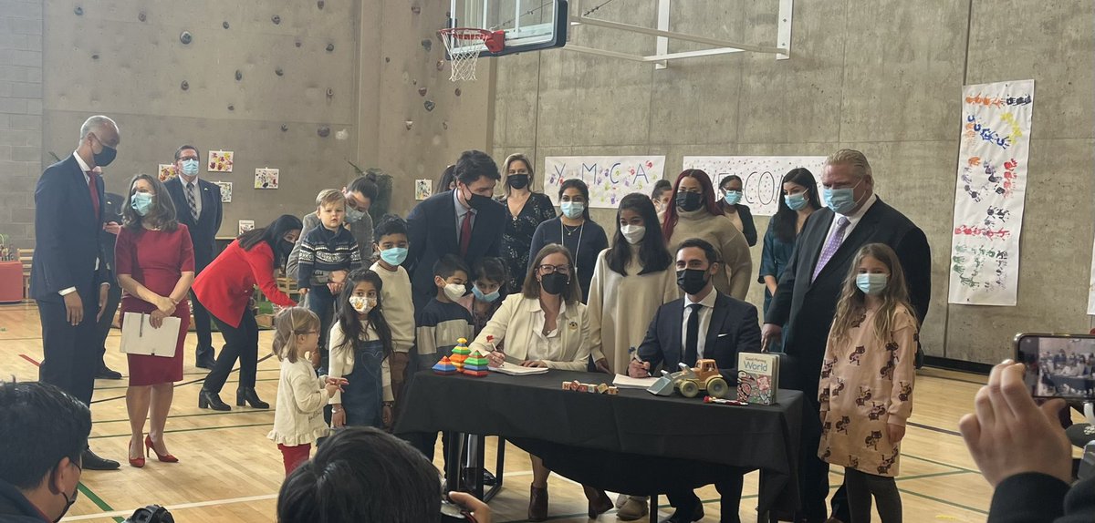 History in the making today as the Federal-Provincial Child Care Agreement is signed at <a href="/YMCAGTA/">YMCA of Greater Toronto</a>!!! Thank you to all who have worked so hard for this day. This is your moment! We stand on your shoulders.#onpoli #cdnpoli #childcare #childcareagreement