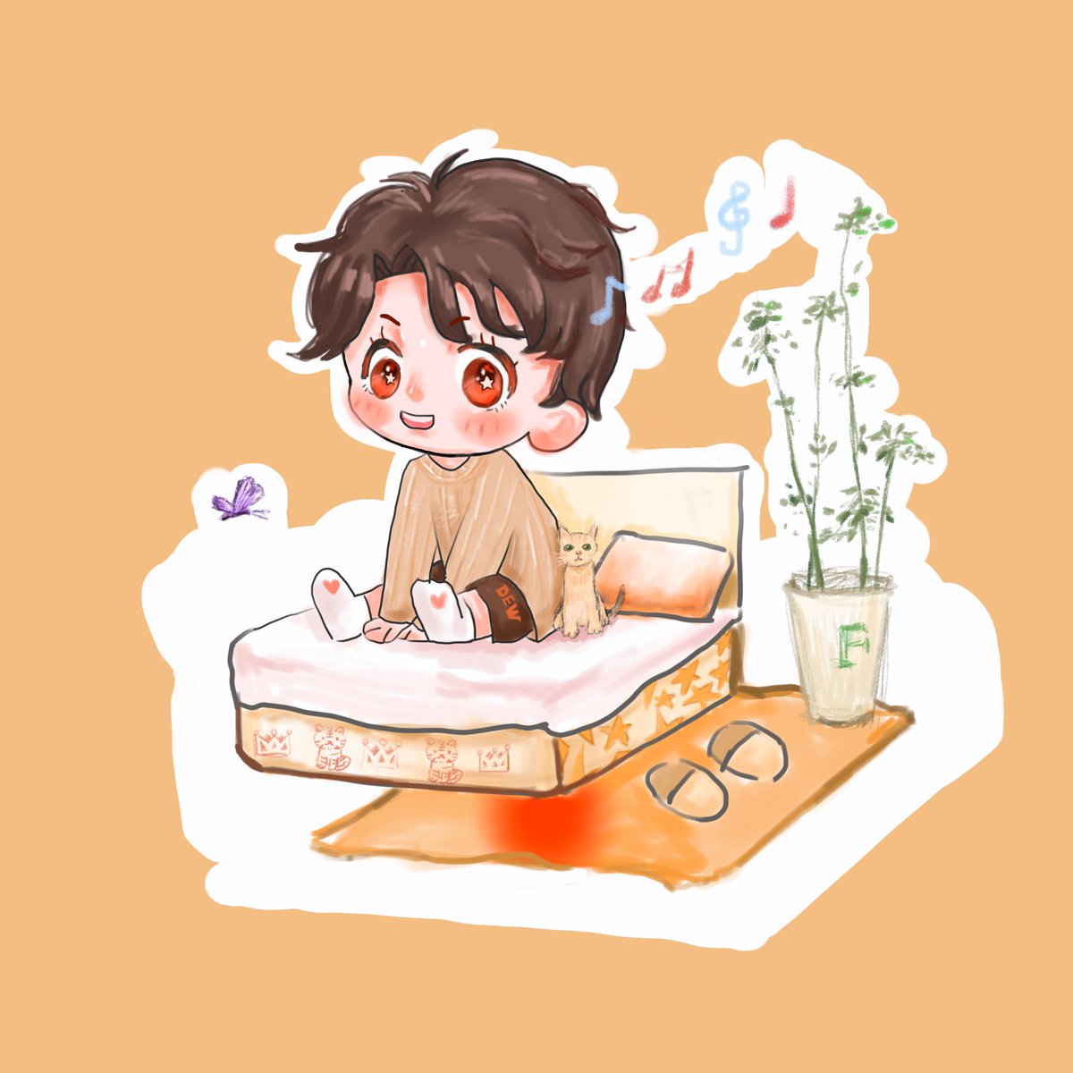 Cnufff's tweet photo. When I just ordered takeout, I suddenly remembered that I was too fat and slapped myself in the face. How can I be distracted when ordering takeout 
—-I don't know what color to choose for the background. Send it all—
#dew_jsu Good Night @dew_jsu #loveu #JsuAcademyArtworks https://t.co/7hwIwW5sGD