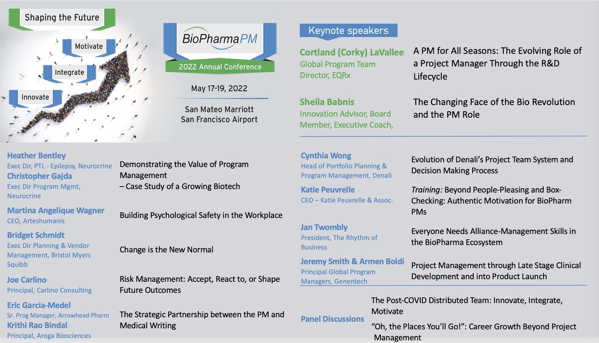 Additional details of the conference agenda on this flyer. Our second keynote speaker is Corky LaVallee. His topic is "A PM for All Seasons: The Evolving Role of a Project Manager Through the R&amp;D Lifecycle." Register here on Eventbrite: eventbrite.com/e/2022-annual-…
#bppm2022