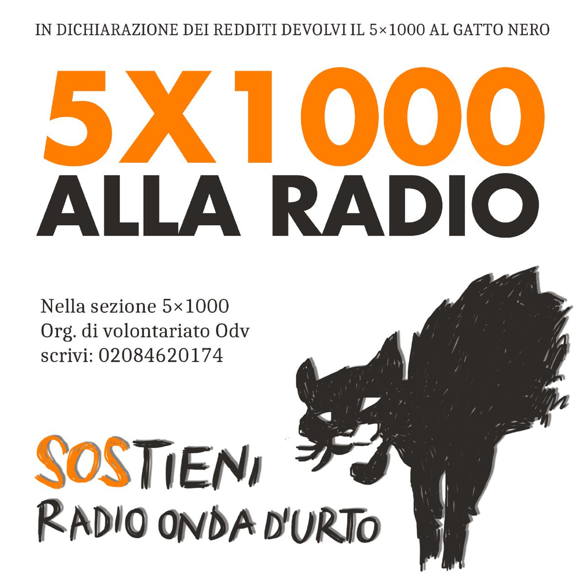 radiondadurto's tweet photo. IL 5×1000 A RADIO ONDA D’URTO! 

✍️ Nella sezione 5×1000 della dichiarazione dei redditi – Organizzazioni di volontariato Odv (ex Onlus) – sostieni la Radio e scrivi: 02084620174

SALVA IL GATTO NERO, SOSTIENI RADIO ONDA D'URTO...VERSO LA XXX FESTA D'AGOSTO (10-27 AGOSTO 2022) 👇 https://t.co/xV16V7yCw0