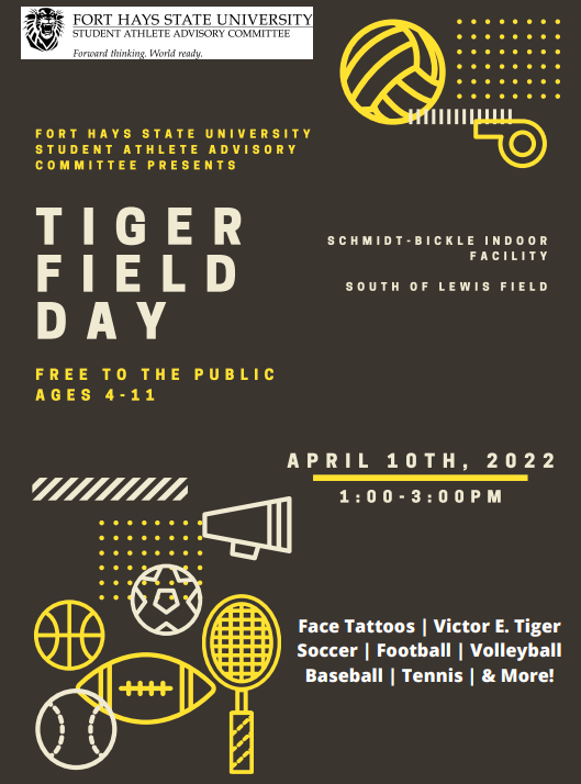 Join us on April 10th from 1:00 - 3:00pm for Tiger Field Day! Free to the public, for ages 4-11