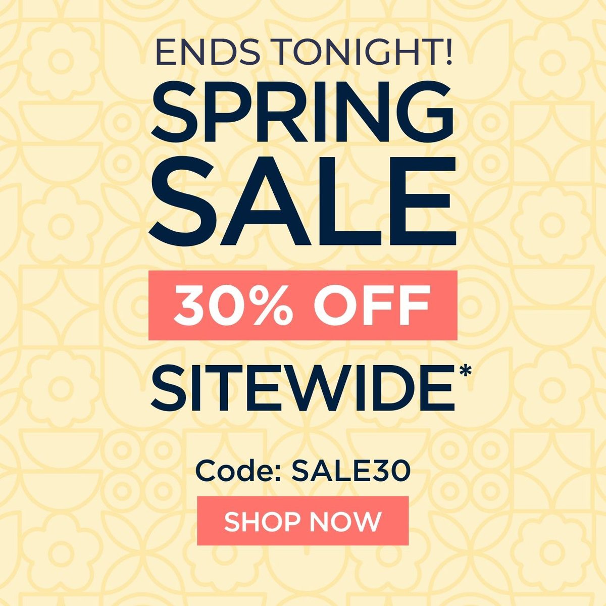 🚨 LAST CALL FOR 30% OFF EVERYTHING 🚨 You know what to do—get shopping before our spring sale wraps tonight! 

bit.ly/3sRTwXg