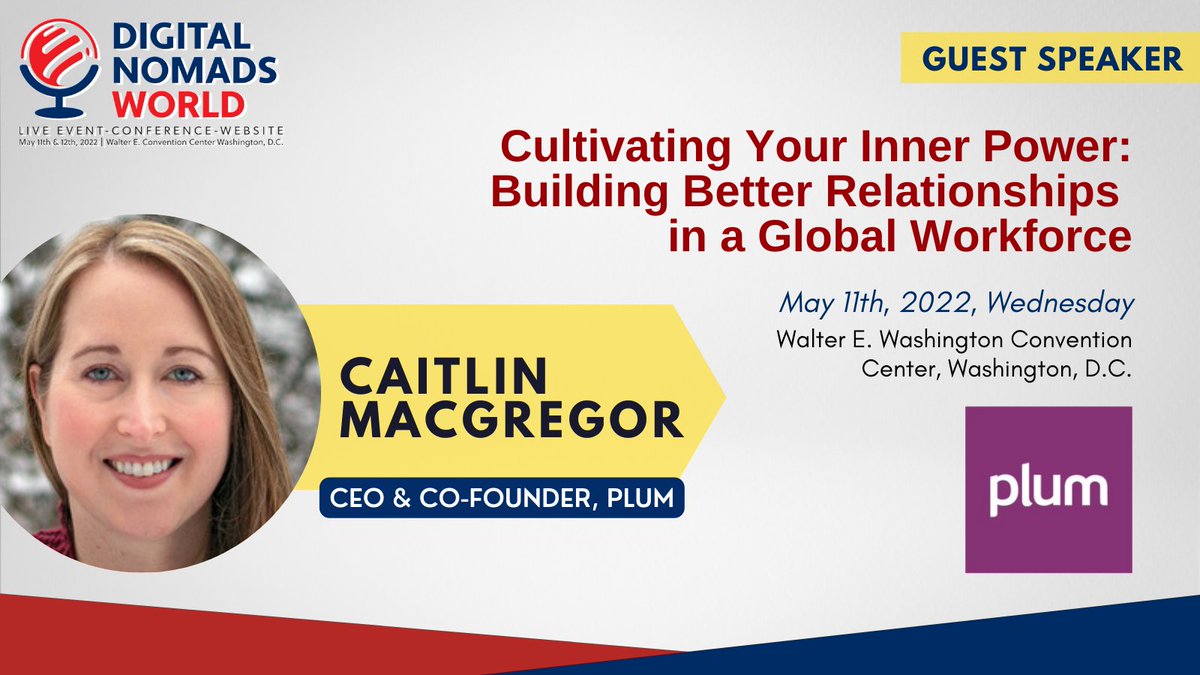 DigitalNomadWrd's tweet photo. [REGISTER HERE: https://t.co/yNcOG2QYfb and use the code DNW22 and get conference sessions for FREE! Offer expires 3/31/22.]

Joining us on May 11th is Caitlin MacGregor, the CEO and Co-founder of Plum. https://t.co/N3luWUmOny