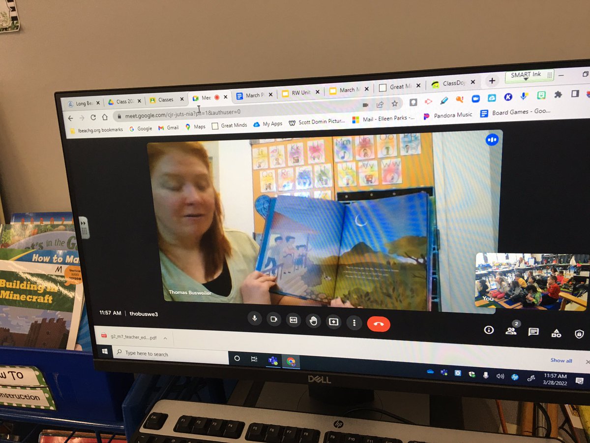 Teach22Lb's tweet photo. Ms. Busweiler reads to our second grade class in honor of her son’s birthday. @WestSchoolLBNY https://t.co/L0qDaAPdj5