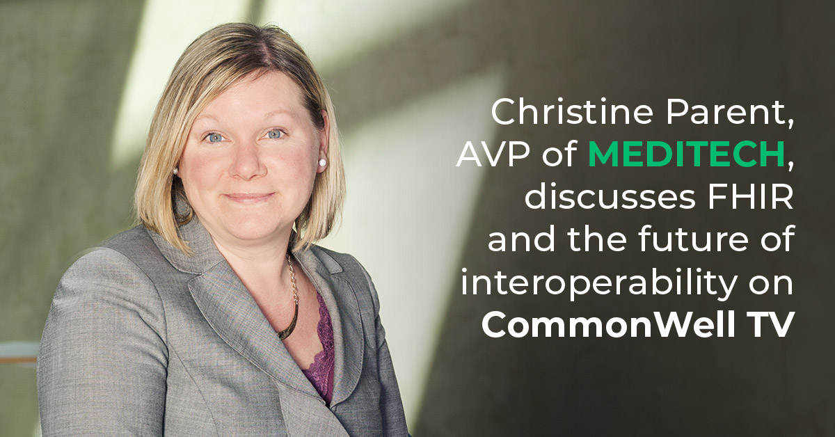 MEDITECH's tweet photo. What might #interoperability look like in the year 2030? Watch MEDITECH Associate Vice President Christine Parent to get her take on #FHIR and what's around the corner for discrete #data exchange on @CommonWell TV. https://t.co/abHsKhTQfz @cparent44 https://t.co/BzRO4X16fB