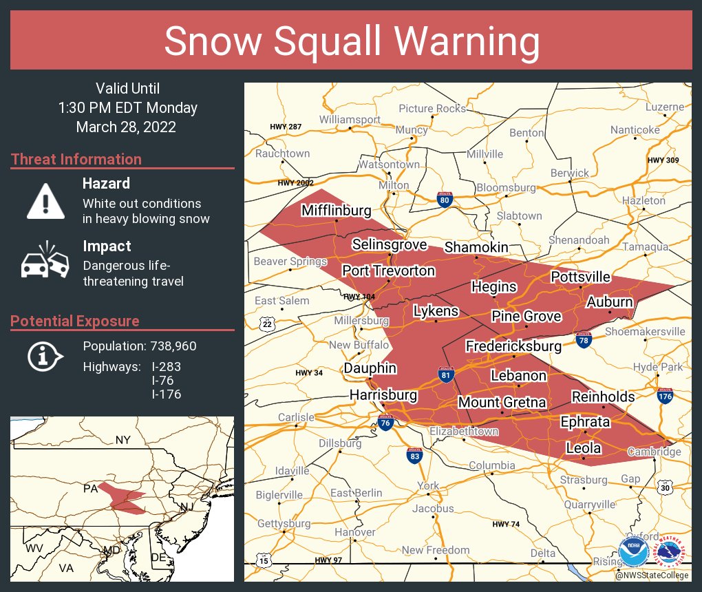 NWS State College on Twitter "A snow squall warning is in effect until