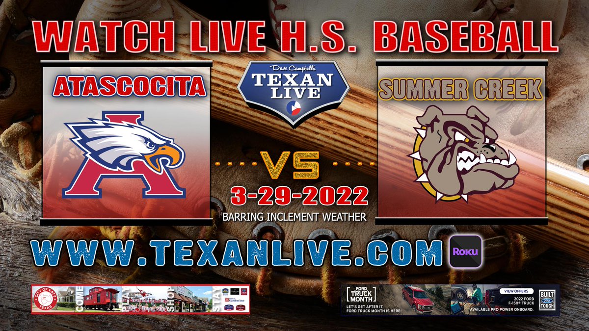 WATCH THIS GAME LIVE 
Atascocita vs Summer Creek
Baseball
Tuesday 3/29/2022
Coverage begins at 7PM 
For the Live Link click here: bit.ly/3IKPGW3

<a href="/6ATxHSBaseball/">6ATxHSBaseball</a> <a href="/HumbleISD_AHS/">The Atascocita HS</a> <a href="/AHS_6aBaseball/">Atascocita Baseball</a> <a href="/HumbleISD_SCHS/">Summer Creek High</a> <a href="/SCHS_Baseball1/">Summer Creek Baseball</a> <a href="/HumbleISD_Ath/">Humble ISD Athletics</a> <a href="/RustyO1983/">Humble ISD Sports Information</a> <a href="/GavinMoritz/">Gavin Moritz</a>