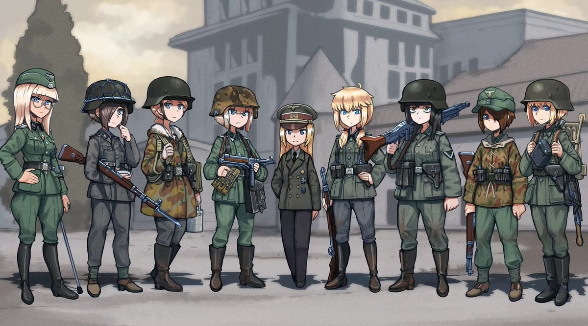 SebastianZhao12's tweet photo. Group photo!
This wonderful work is done by @Naze1940_Erica featuring original characters from my friends!
From left to right meet Engel from @HeinrichAkiyama, Johanna and Erika, Erika and Adolfine from @JimJams432, Käthe from @phenol_r and Hoffman from @EasternHell1944!
🤗😀😆 https://t.co/IooX3H6efo