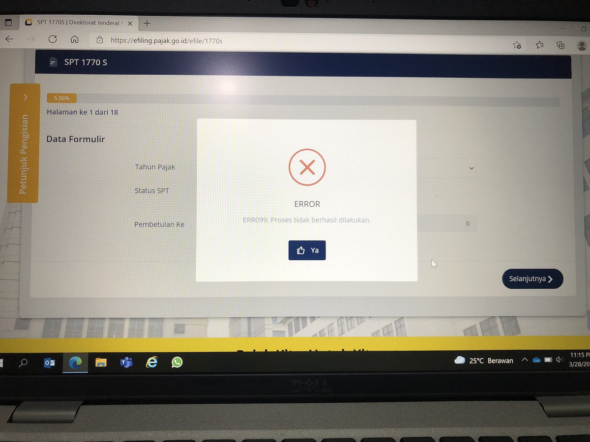 SerahChen's tweet photo. @kring_pajak Dear DJP, saya sudah seminggu coba lapor spt melalui website (efilling). Error terus menerus. Seperti terlampir. Mohon solusinya. (Error seperti terlampir, selalu di tahap yg sama). https://t.co/ddwcjpYRj4