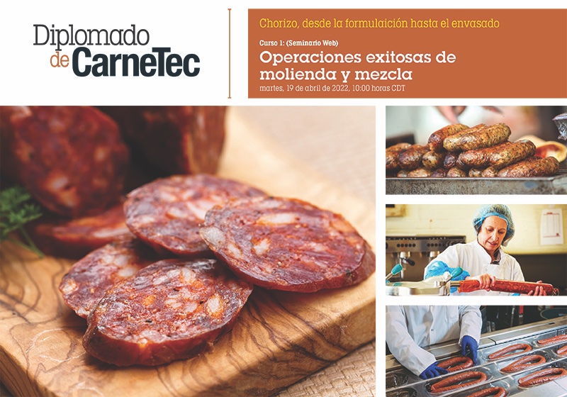 CarneTec's tweet image. ¡Forme parte del Diplomado virtual de CarneTec!
Tema: Chorizo, desde la formulación hasta el envasado
Hora: 10:00 horas CDT
Módulo: 1
Fecha: 19/4/2022

Participe en los siete módulos por solo US$ 350 dólares. 
Inscríbase: bit.ly/35kzAF0
Más info: asulluchuco@carnetec.com
