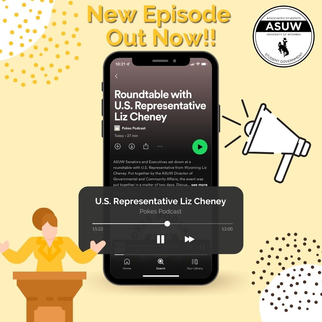 The newest episode of the Pokes Podcast is out RIGHT NOW! This episode includes an interview with U.S. Rep. Liz Cheney! 

You can find the podcast on Spotify at Pokes Podcast and through the link in our bio!

#ASUW #UW #UWyo #PokesPodcast #Government