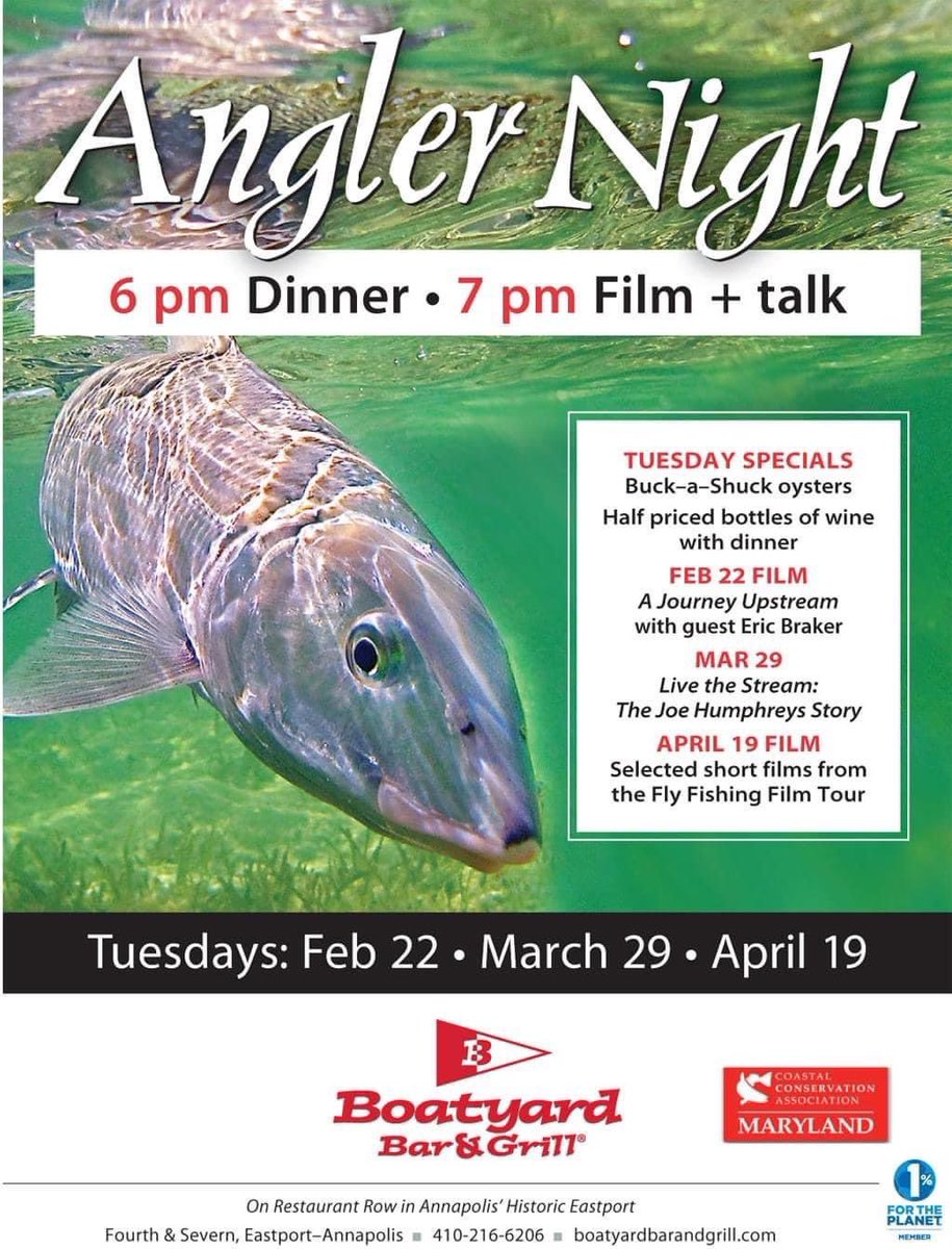 Come on out for Angler’s Night tomorrow evening at Boatyard Bar &amp; Grill in Historic Eastport.