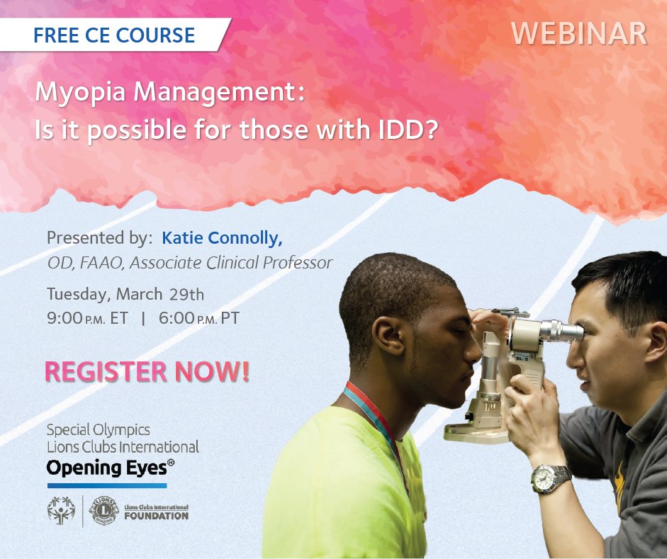 Register today bddy.me/3iFXptR for this free 1-hour COPE-Approved continuing education course brought to you by the Special Olympics’ vision and health program ‘Opening Eyes’. 

Please note that CE courses are only available in English.

#VisionCareInclusion