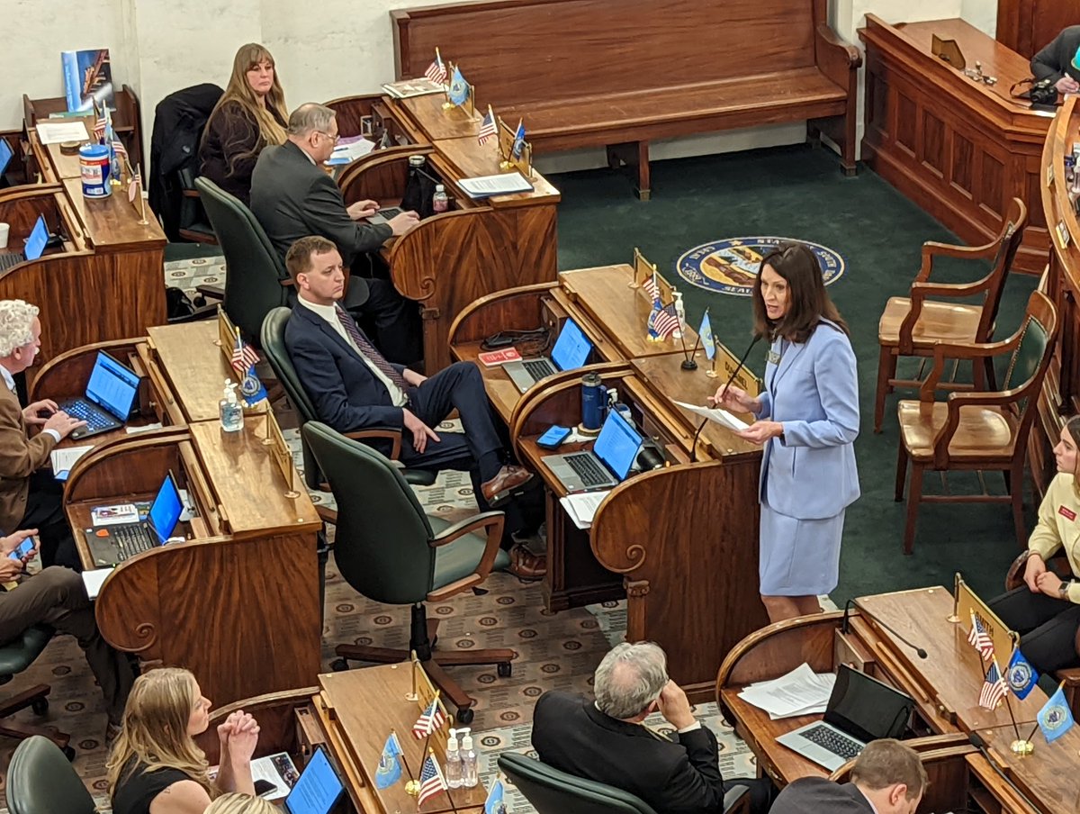 pierremercer's tweet photo. Sen. Helene Duhamel, R-Rapid City, argued Monday to uphold the veto of SB 151 so that a class 1 misdemeanor for marijuana stays on a criminal record, rather than automatically come off after five years. The vote was 17-17. A two-thirds majority of 24 was needed. @keloland https://t.co/XAc8FWjsxL