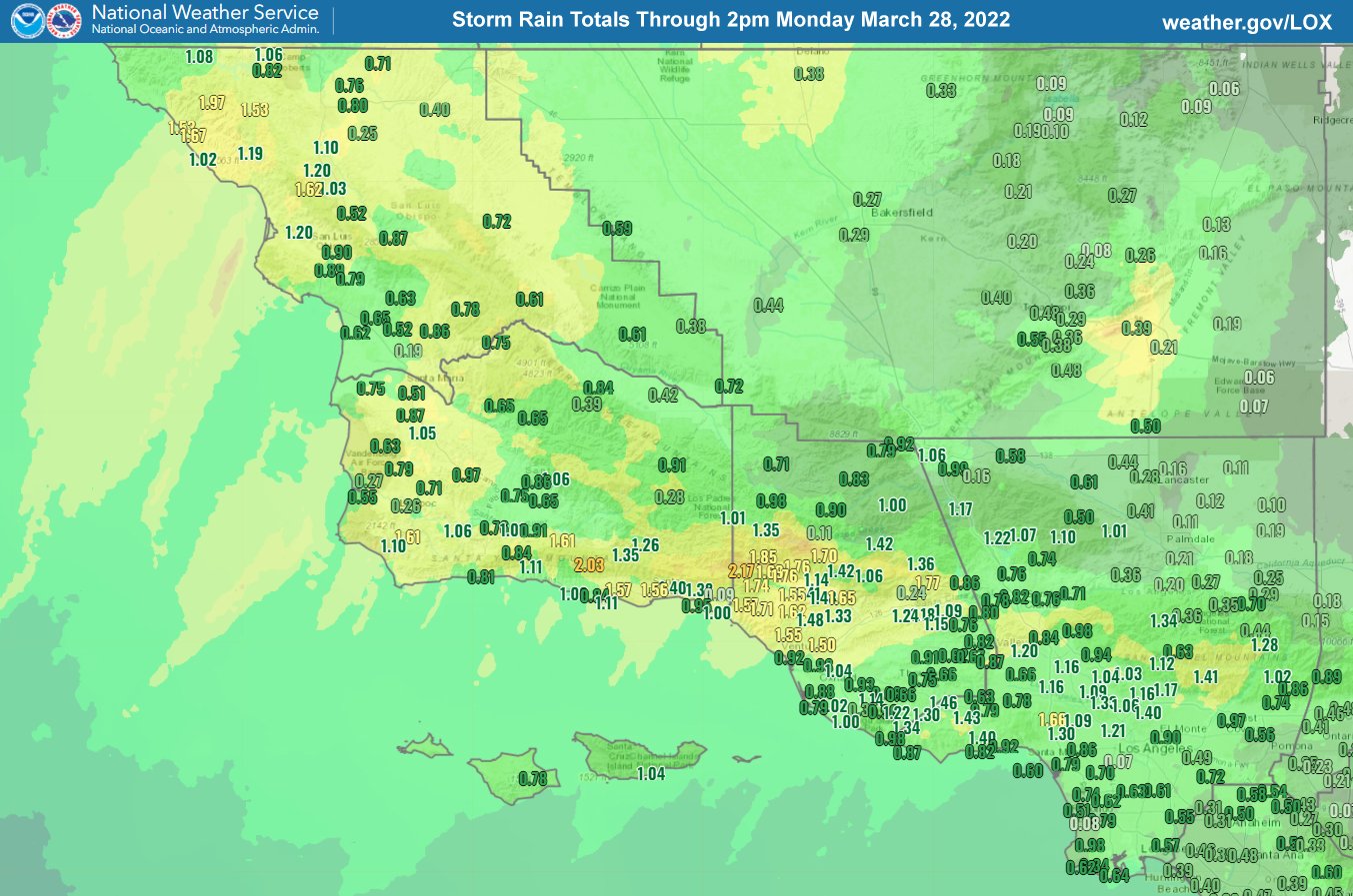 NWS Los Angeles on Twitter "Here are the rainfall totals so far. Off