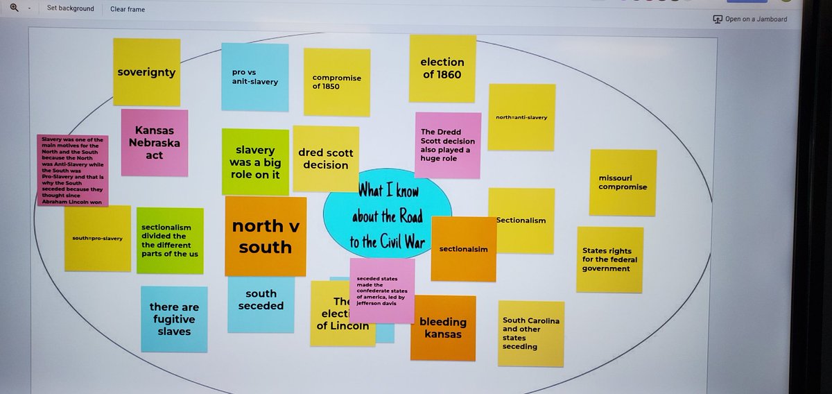_MrsOwens's tweet photo. We Jammed today! Students took what they knew about the Road to Civil War, placed it in a flow map with descriptions, and then categorized the main events leading up to the Civil War. @HaskettJH #wearehaskett https://t.co/8wT8jPgEa2