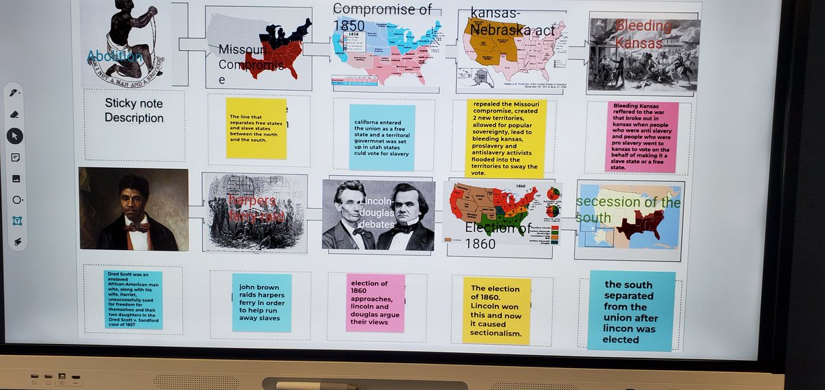 _MrsOwens's tweet photo. We Jammed today! Students took what they knew about the Road to Civil War, placed it in a flow map with descriptions, and then categorized the main events leading up to the Civil War. @HaskettJH #wearehaskett https://t.co/8wT8jPgEa2