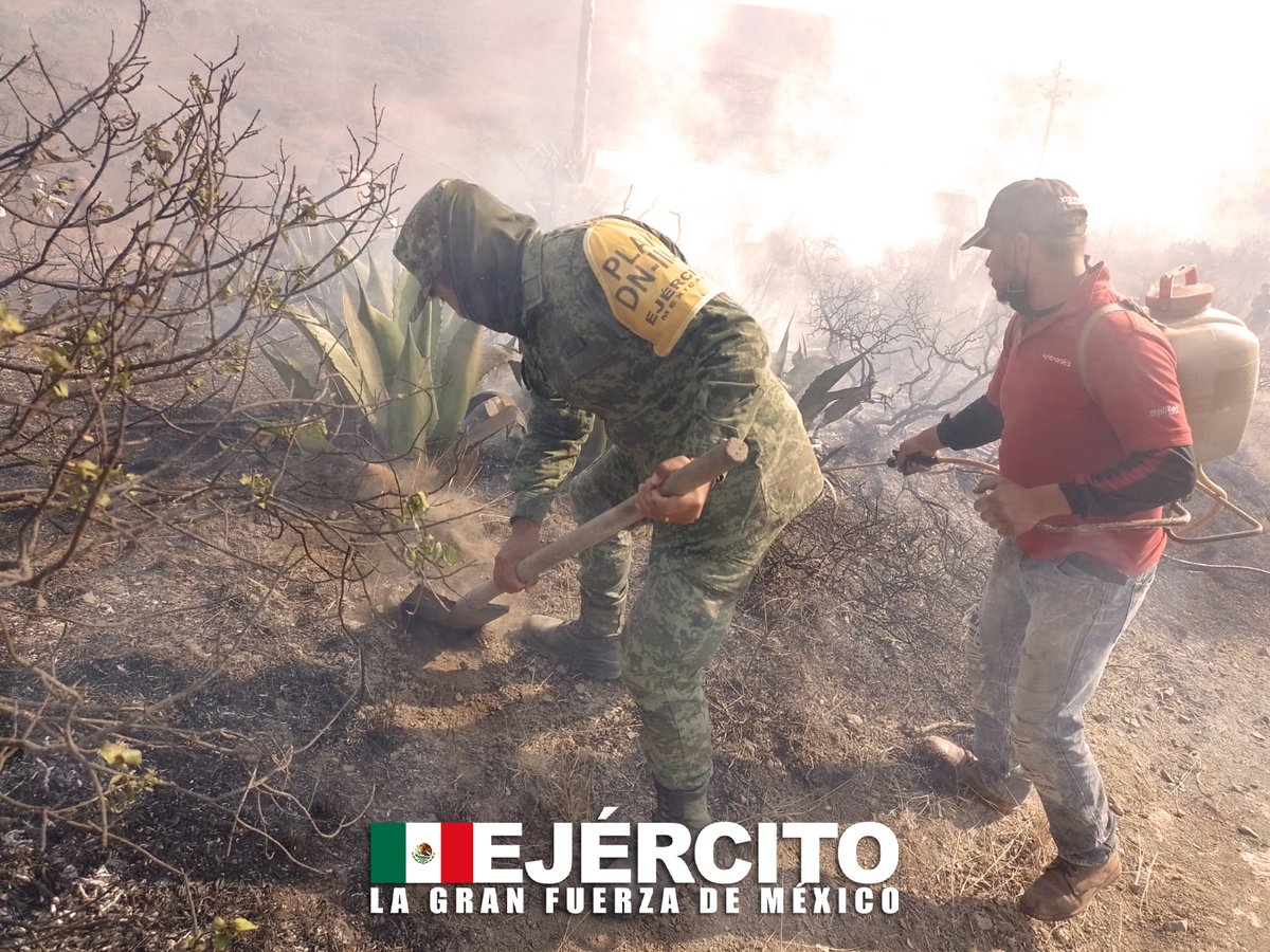 Defensamx1's tweet photo. ¡Nuestra misión eres tú!
Personal del #EjércitoMexicano perteneciente a la #18ZonaMilitar aplicó el #PlanDNIIIE en la sofocación de un incendio en el municipio de #ElArenal #Hidalgo.

#UnidosSomosLaGranFuerzaDeMéxico. https://t.co/pT6STRuebM