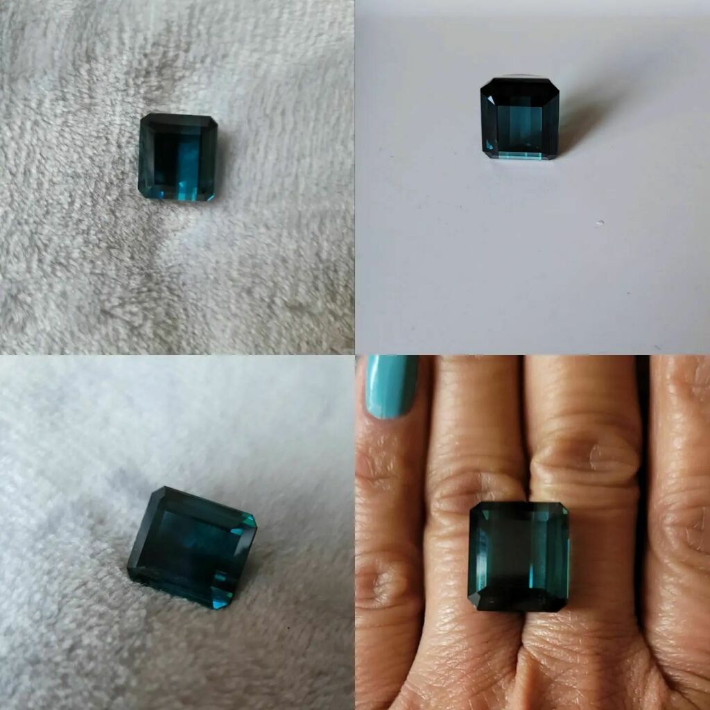 Indicolite ! This gorgeous gemstone is a  Peacock teal blue  tourmaline. 16.8 mm x 16 mm , almost square, a kind of Asscher cut , weights 26.50 carats.  This stunning gem is one of kind for a cocktail ring or pendant necklace, is a desire gem for any kind of highendjewelery.… https://t.co/ZsVXBrCW9d