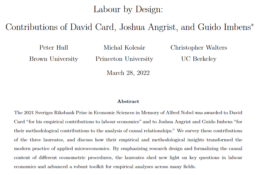 Peter Hull (@instrumenthull) on Twitter photo Michal KolesƔr, Chris Walters (<a href="/c_r_walt/">Christopher Walters</a>), and I were very happy to have been invited by the Scandinavian Journal of Economics to prepare this review article on the 2021 Nobel Memorial Prize
dropbox.com/s/ee317mab94xe⦠Michal KolesÔr, Chris Walters (<a href="/c_r_walt/">Christopher Walters</a>), and I were very happy to have been invited by the Scandinavian Journal of Economics to prepare this review article on the 2021 Nobel Memorial Prize
dropbox.com/s/ee317mab94xeā¦
