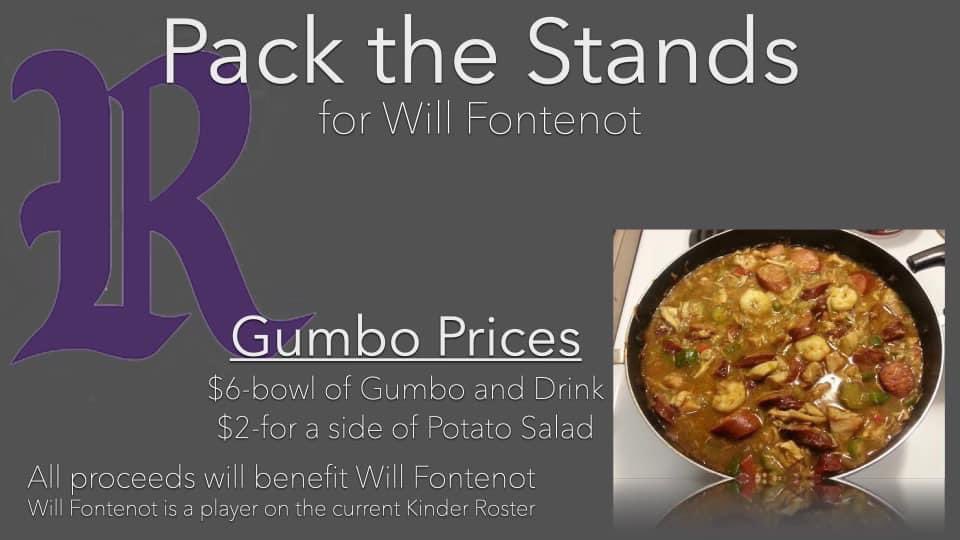 WCLASports's tweet photo. Rosepine Baseball will be selling bowls of Gumbo at the Rosepine/Kinder game tomorrow. 

This will help raise funds to benefit Will Fontenot. https://t.co/aUuelmOClA