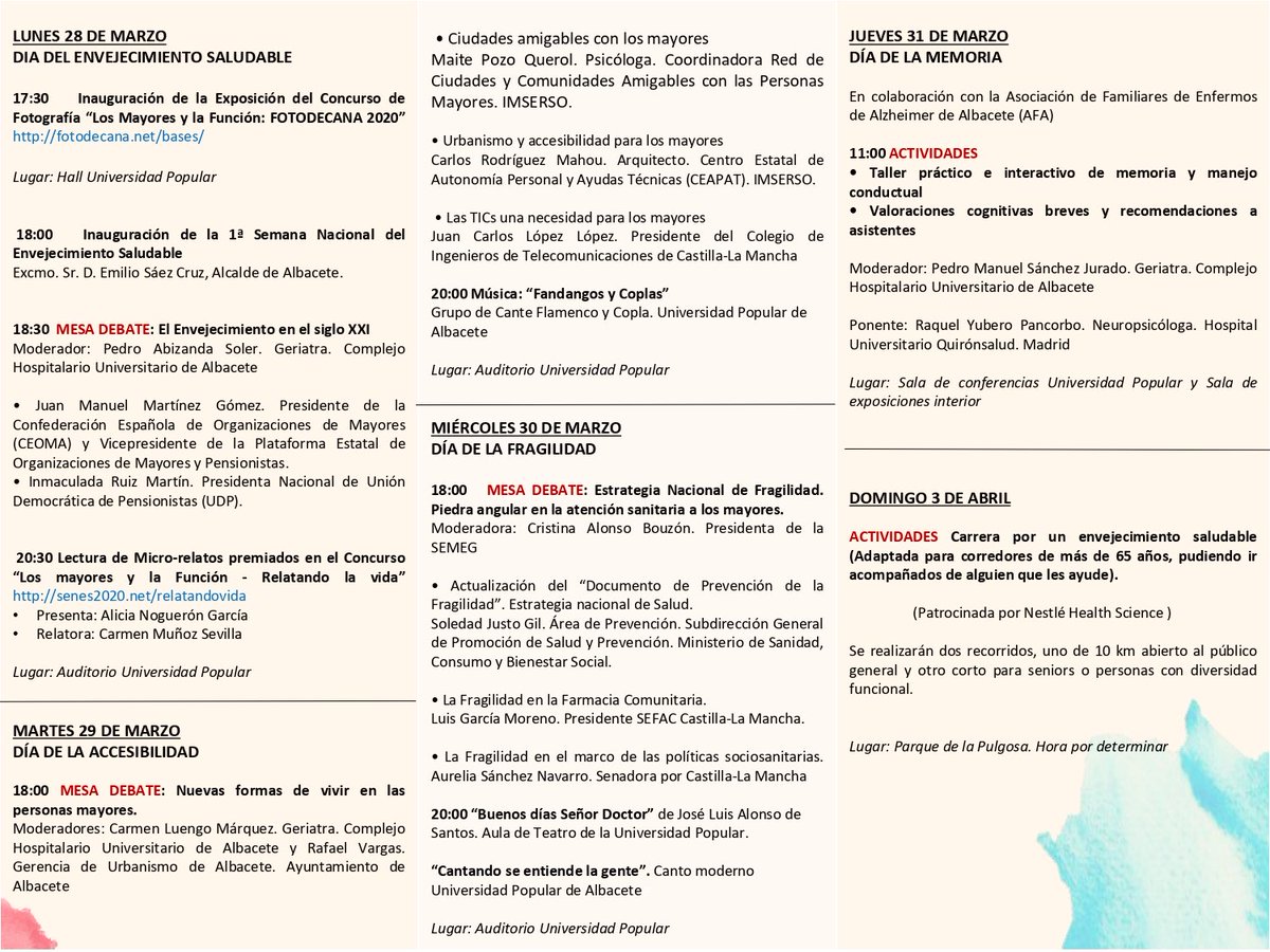 Mañana martes 29, día de la #accesibilidad en la 1ª Semana Nacional del Envejecimiento Saludable en #Albacete Hablaremos también de cómo las #TIC pueden ayudar a superar barreras y mejorar la calidad de vida de las personas mayores