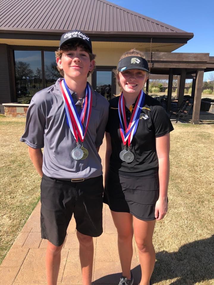 KaufmanLions's tweet photo. The District golf tournament was held today.

The boys are District champs, and the girls are runners-up.

Molly Burleson and Tucker Bishop both won the Silver medal.  

Both teams will be moving on to Regionals.  
🦁⛳️ https://t.co/FWNHS0vVXQ